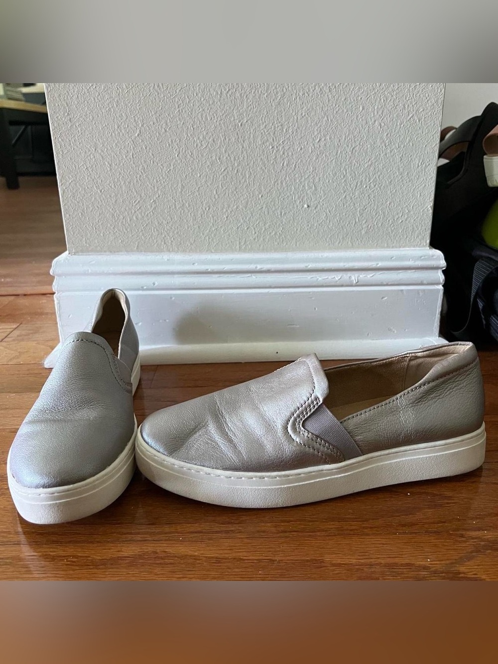 Slip-On Women's Leather Sneakers in Light Silver